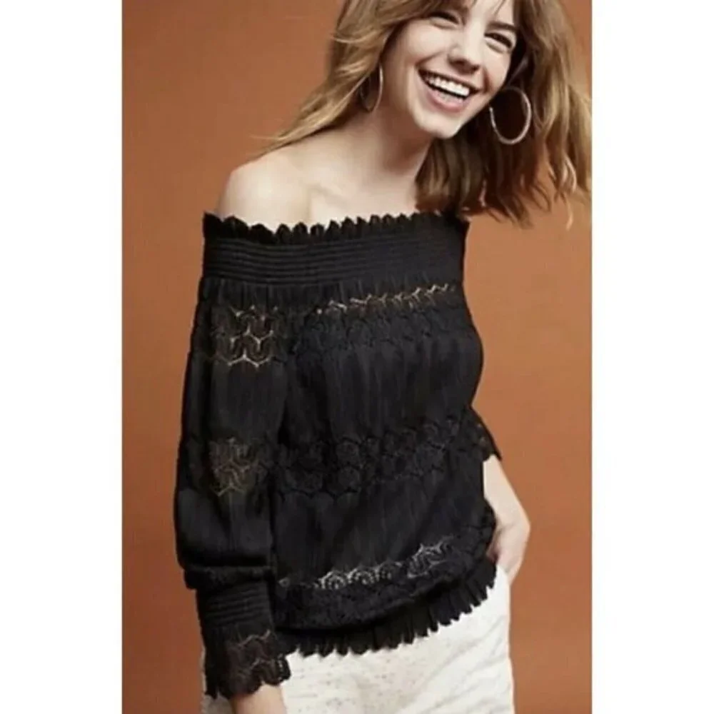 Anthro Deletta Riley Off The Shoulder Lace Top XS